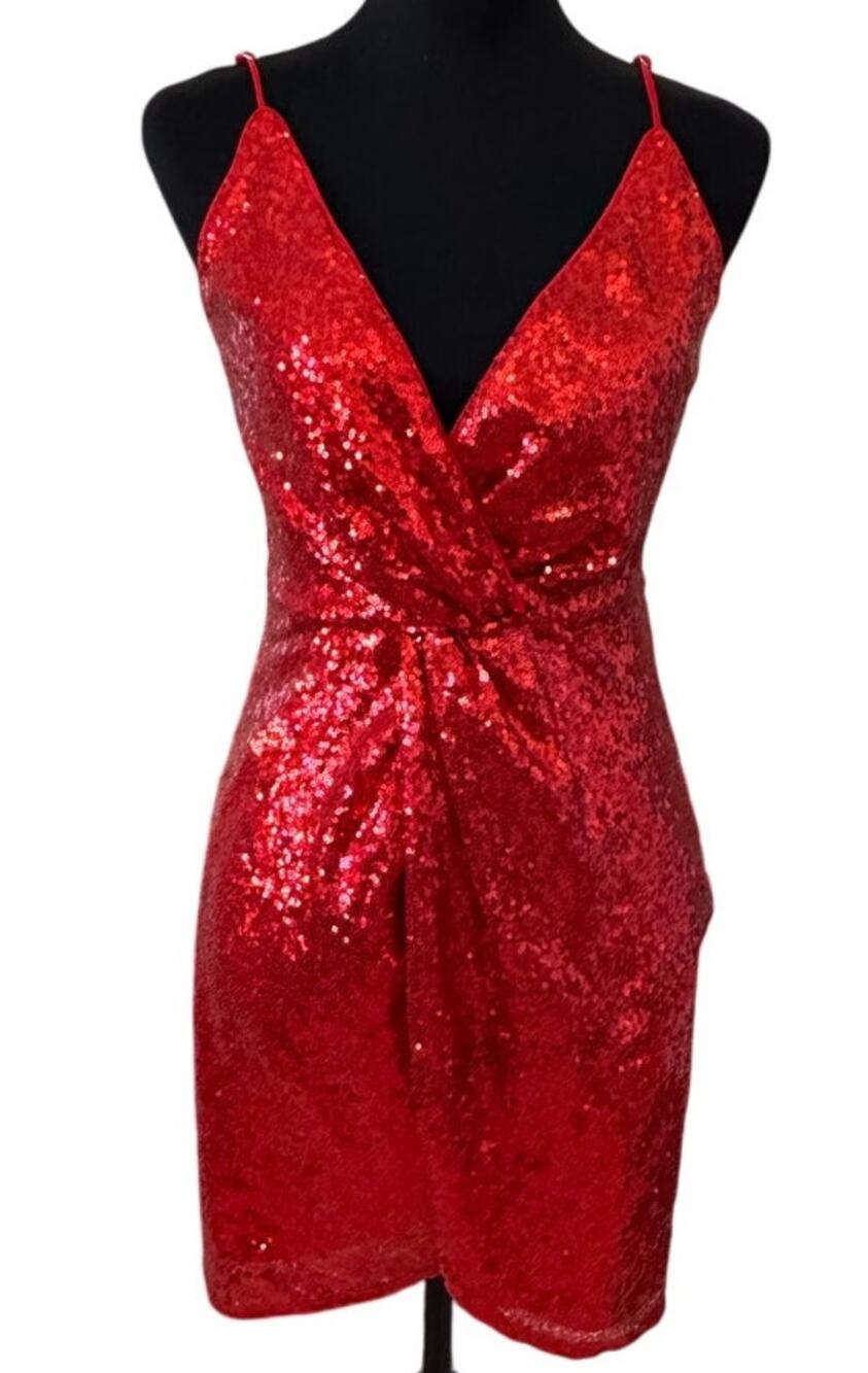 New Nordstrom CHELSEA 28 ~  Red Twist Front Sequin Mini Dress Size XS SO GOOD!
